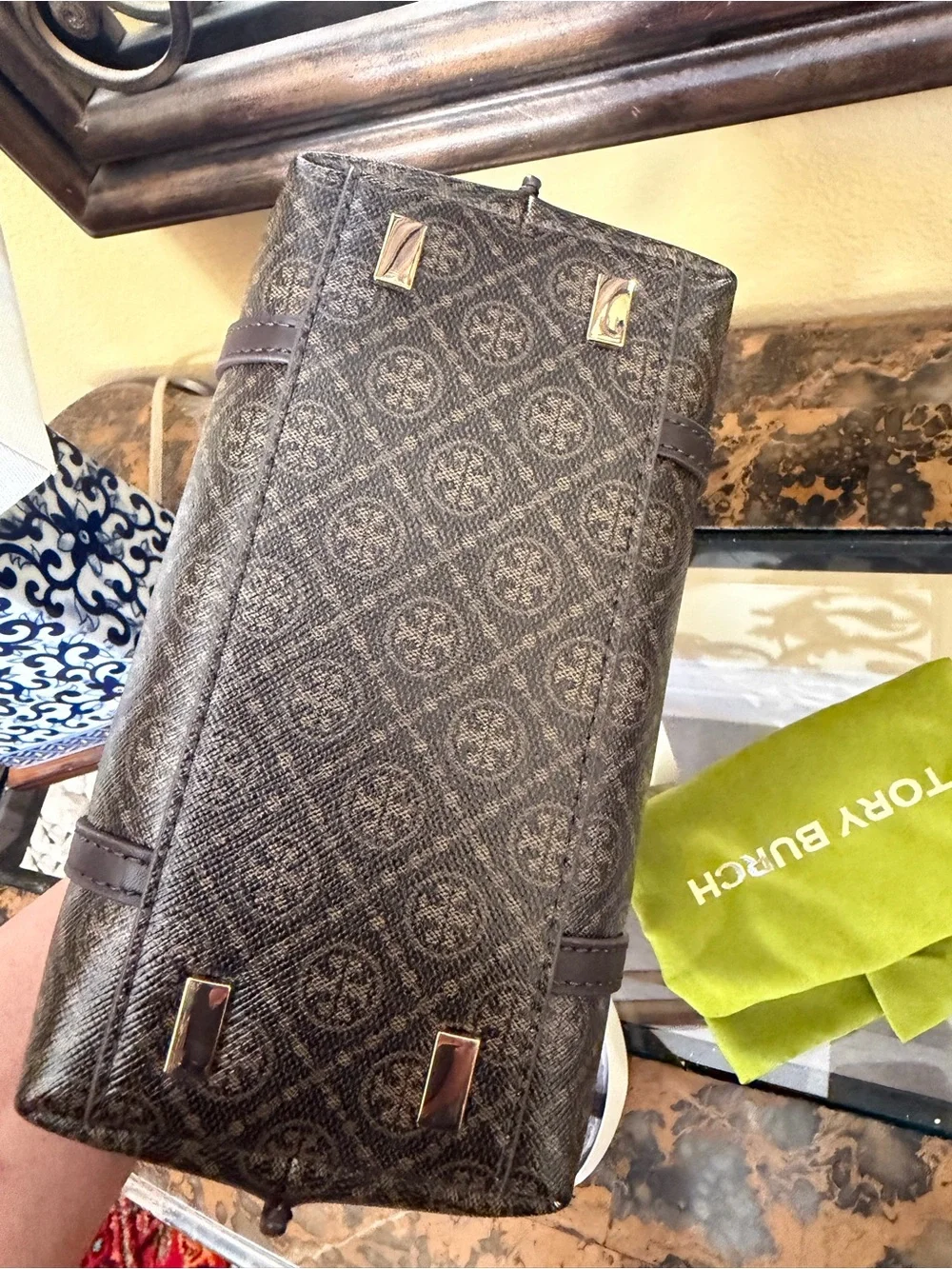 Tory Burch Brown Mini Perry Coated Canvas Tote